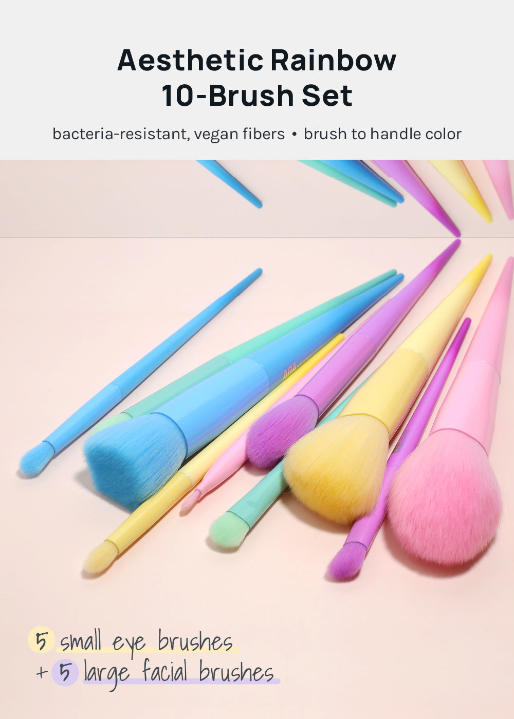 AOA 10-Piece Rainbow Brush Set + Cloud Travel Bag