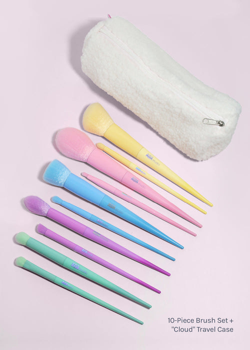 AOA 10-Piece Rainbow Brush Set + Cloud Travel Bag